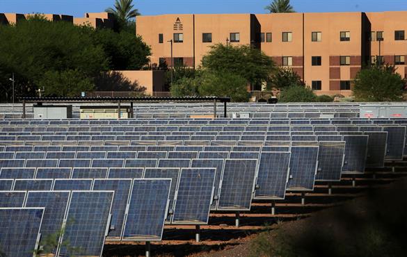 A solar farm system on the campus of Arizone State University in Phoenix. Photo: Sandy Huffaker/Corbis via Getty Images