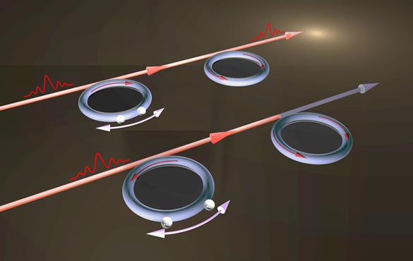 Electromagnetically induced transparency (EIT) is "tuned" by two particles on the optical resonator. (Image: Yang Lab)